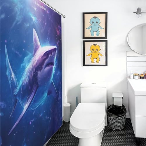 Rideau de douche tissu polyester imperméable 140x183 cm lavable motif requin