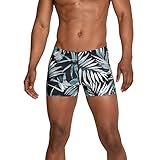 Speedo Men's Standard Swimsuit Square Leg Printed, Palm Black/Grey, Medium