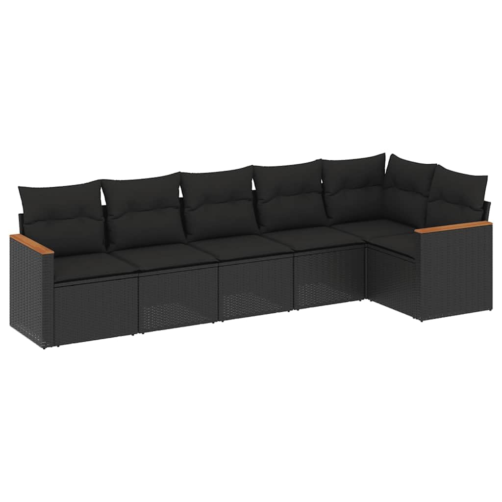 Salon de Jardin 6 Places en Résine Tressée Noir - Ensemble Canapé Modulable Extérieur avec Coffre de Rangement Intégré et Coussins Lavables pour Terrasse et Patio