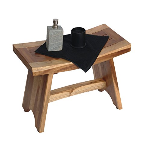 Ecodecors Serenity Shower Stool Natural Teak Wood Eastern Style Shower Bench With Curved Seat, Wooden Shower Seat Spa Stool In Earthy Teak Finish - 24 Inches #TOP2