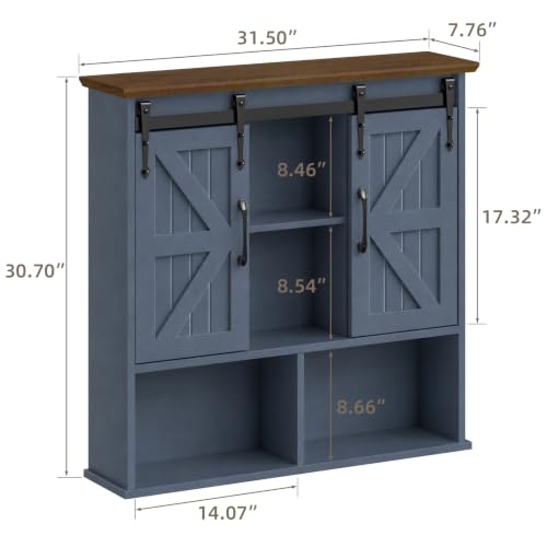 Image of Vabches Bathroom Wall Cabinet, Farmhouse Medicine Cabinet, Navy Blue