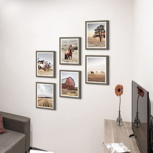 Bedroom Framed Wall Art Farmhouse: Living Room Rustic Country Farm Tree Nature Picture Vintage Western Barn Landscape Print Brown Horse Truck Painting 6 Piece 11X14 Vertical Sunset Artwork For Home #TOP4