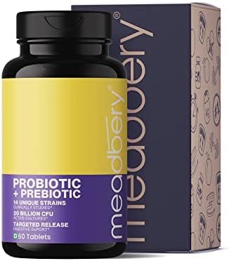 Meadbery Probiotics with Pre-biotics 24 Billion Cfu For Women Men And Adults Natural Shelf Stable Probiotic Supplement With Delayed Release Nano Technology Probiotic Acidophilus Probiotic 60 Tablets