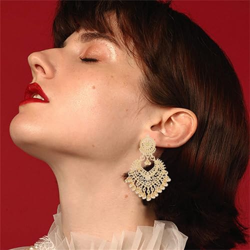 Bohemian Chandelier Earrings for Women Vintage Jhumkas Indian Earrings Boho Ball Tassel Large Earrings Ethnic Flower National Mexico Gypsy Earrings Lightweight Indian Bollywood Jewelry3