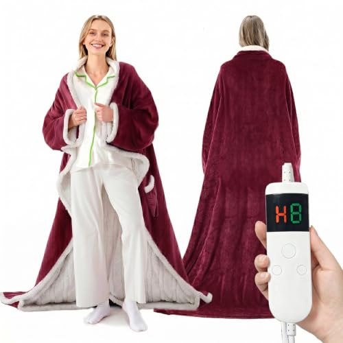 Image of Wearable Heated Blanket With Sleeves & Foot Pocket, Heated Throw Blankets Fast Heating Blanket With 10 Heat Settings Auto Shut Off Over-Heat Protection-Warm Gift, Machine Washable, 52 inch*72 inch+18 inch