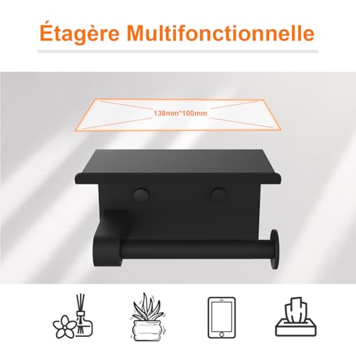 Porte Papier WC inox 304 avec étagère noir MK34053B Ibergrif