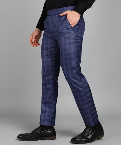 Image of MALENO Men Slim Fit Checked Formal Trouser | Casual Trousers for Everyday Comfort | Slim Fit Formal Trousers for Men
