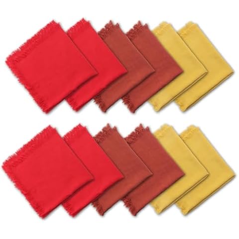 Thanksgiving/Fall Cloth Napkin Sets, Handmade Cloth Napkins with Fringe,18 x 18 Inches Cotton Linen Napkins Set of 12 Cover