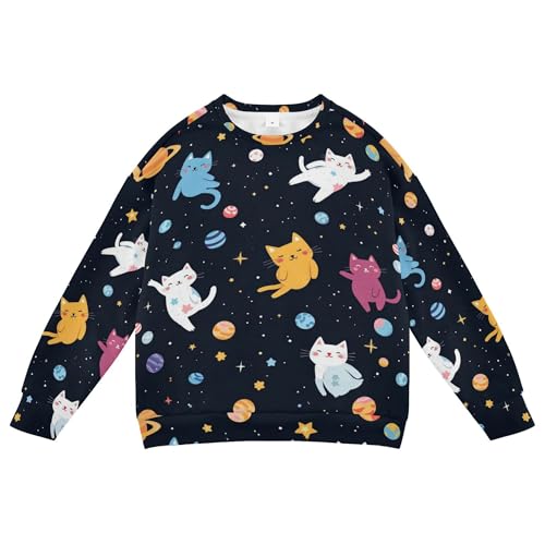 JUNZAN Space Cats Planets Stars Big Girls Hooded Sweatshirt Crewneck Kids Pullover Hoodie Athletic 4T