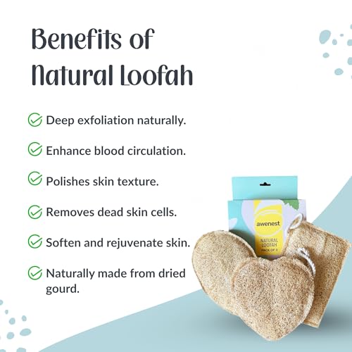Image of awenest 100% Natural Sun-Dried Loofah | Organic Bath Scrubber for Women & Men | Gentle Exfoliating Body Scrub Sponge | Eco-Friendly, Biodegradable Body Brush | Removes Dead Skin | Pack of 3