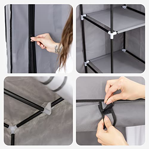 Baroni Home Armadio in Tessuto Richiudibile, Pieghevole Salvaspazio con Struttura in Ferro per Camera da Letto, Grigio, 2 Ripiani Laterali, 1 Barra Appendiabiti, 88x45x160 cm - 4