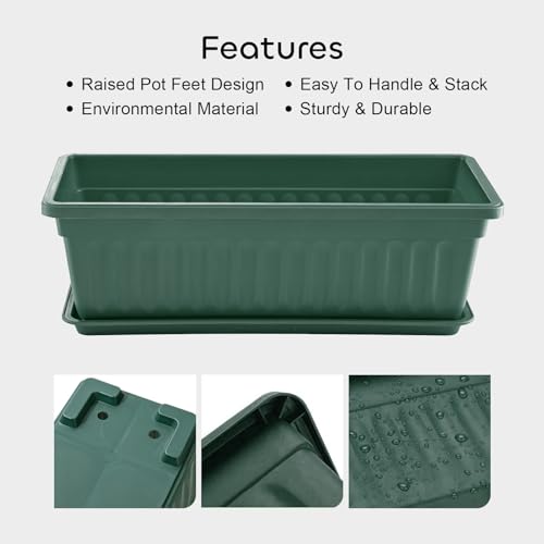 image for GROWNEER 6 Packs 17 Inches Green Flower Window Box Plastic Vegetable P