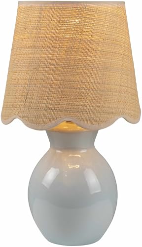 BoutiqueRugs Liliac Boho Ceramic and Jute Bedside Table Lamp for Bedroom Nightstand - End Side Lighting for Living Room - Shade Rattan - Blue Gray, Beige - 15" H - Image 5