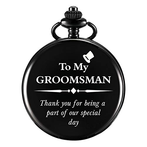 Image of TREEWETO Personalized Pocket Watch for Groomsmen Best Man Custom Engraved Pocket Watches Proposal Gift for Man Wedding Gifts, Groomsman Gifts for Men