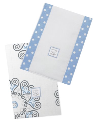 SwaddleDesigns Baby Burpies, Set of 2 Cotton Burp Cloths, Blue Medallions