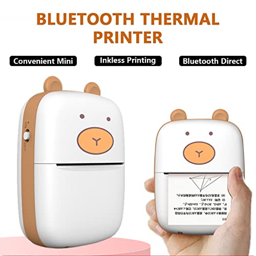 2 Pcs Mini impressora portátil, Impressora térmica de bolso dos desenhos animados com 6 rolos de pap
