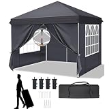LEADZM Tonnelle Pop-Up Pliante 3x3m Cadre Métal Gris Foncé...