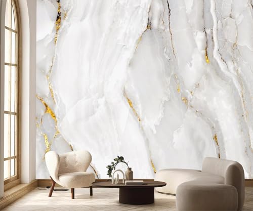 PYFFYP- Gold with White Marble Wallpaper Wall murals for Bathroom(Not