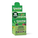 Amazing Grass Super Greens Powder Antioxidant Stick Packs, Greens Blend with Spirulina, Beet Root Powder, Elderberry, Prebiotics & Probiotics, Sweet Berry, 15 Servings, 3.7 Ounce (Packaging May Vary)