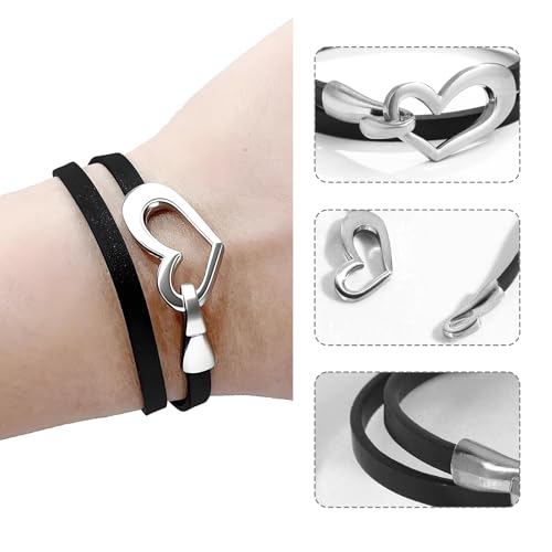 Long tiantian Boho Leather Bracelets for Women Cowgirl Western Jewelry for Women Cowboy Chic Outfits for Womens Layered Heart Bangle Cuff Bracelets Western Outfit3