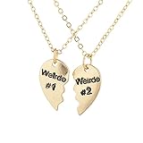 Lux Accessories Goldtone Weirdo 1 2 BFF Best Friends Heart Charm Necklaces 2PCS