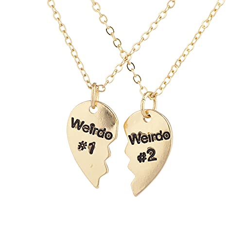 LUX ACCESSORIES Goldtone Weirdo 1 2 BFF Best Friends Heart Charm Necklaces (2pc)