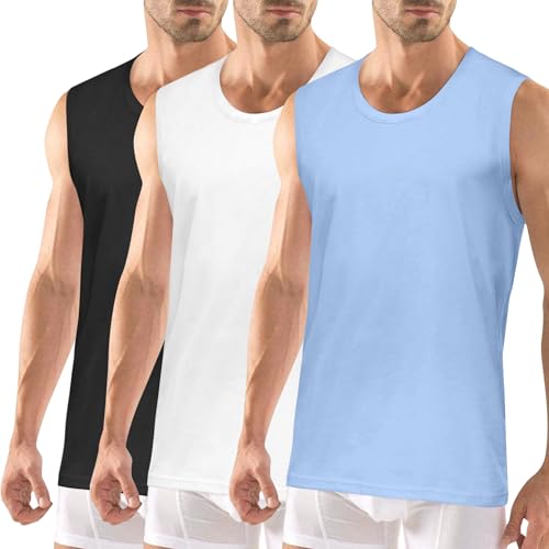 Geyuwoz Debardeur Homme Lot de 3 100% Coton Maillot de Corps Homme Débardeur pour Sports Fitness UN1 M