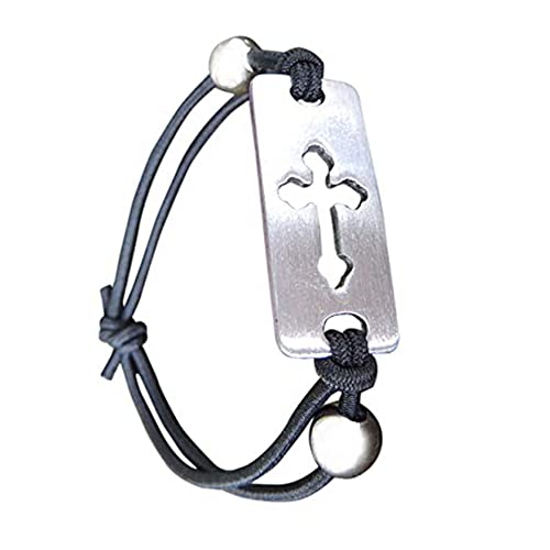 Black Stretch Bracelet with Silver Cross Charm - Gift for First Holy Communion, Baptism, Confirmation, or Christening, Religious Jewelry, One Size Fits Most
