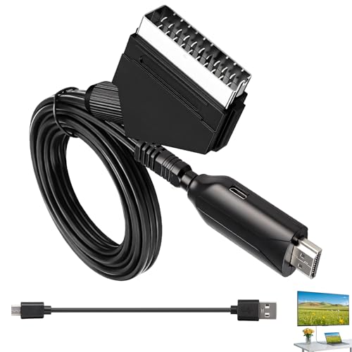 Synclum Cable Adaptador SCART a HDMI, Convertidor Euroconector a HDMI Todo en Uno, Convertidor de Audio y Video SCART a HD 720P/1080P, Compatible con HDTV, STB, VHS, Xbox, PS3, Sky, DVD y BLU Ray