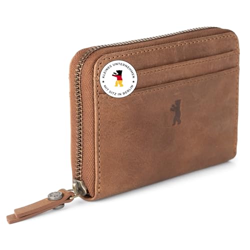 Berliner Bags Vintage Geldbörse Elsa Kleines Portemonnaie Damen Geldbeutel aus Leder mit TÜV-geprüftem RFID-Schutz inkl. Geschenk-Box für Damen - Braun