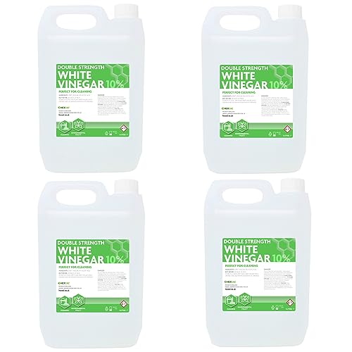 Hexeal Double Strength White Vinegar 20L – 4 x 5L Bottles of Strong 10% Cleaning Vinegar for Sanitising & Cleaning – Suitable for Use in the Garden – Deodorises & Removes Grime