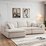 Wiageot Boneless Sectional with Chaise, 110' L-Shaped Cloud Couch for Living Room, Deep Seat Chenille Floor Sofa, Frameless Modular Lounge Set (Beige, Left Facing Chaise)