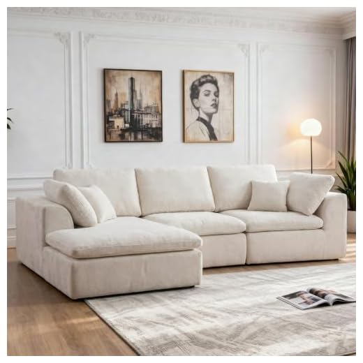 Boneless Sectional with Chaise, 110" L-Shaped Cloud Couch for Living Room, Deep Seat Chenille Floor Sofa, Frameless Modular Lounge Set (Beige, Left Facing Chaise)