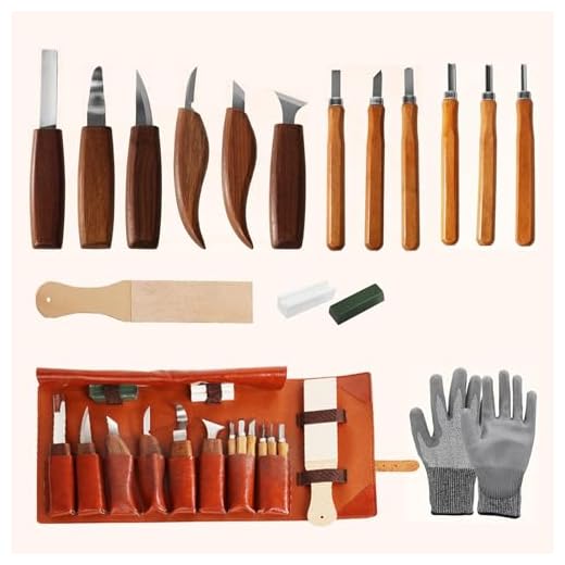 Wood Carving Kit, 17Pcs Wood Carving Tools with Leather Storage Bag, Wood Whittling Knife Kit with 6 pcs Knives and 6pcs Detail Carving Knife, Protective Gloves for DIY Beginners Woodworking Gift