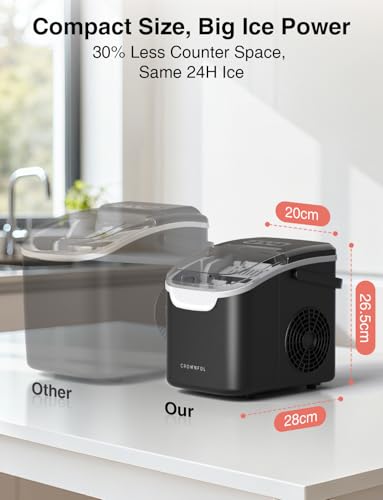 كراونفول ماكينة صنع الثلج صغيرة محمولة على سطح الطاولة، 8 رصاصات ثلج في 6 دقائق، 12 كغم/يوم، 2 حجم ثلج، تنظيف ذاتي، موفرة للطاقة، صغيرة للمساحات الصغيرة والمطبخ والمكتب والسيارة الترفيهية والحفلات