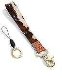 JOYESA Fashion Wrist Lanyard Key Chain with Metal Clasp for Women,Luxury Cow Durable Car Keychain Hand Strap,Wallet,Id Badges Holder, Cell Phone(Brown Cowhide)