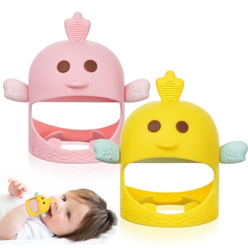 Image of Vicloon Baby Teething Toy, 2PCS Silicone Teething Mitten with 2PCS Replacement Grip,Never Drop Baby Chew Toys for Teething Relief,Soothing Teether for Babies 0-6 Months,Teether Toy for Sucking Needs
