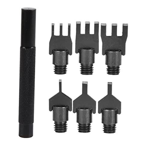 Flat Prong Chisel Carbon Steel Leather Spacing Hole Punch, Interchangeable Head DIY Leather Carving Tool with 6 Accessories for 
