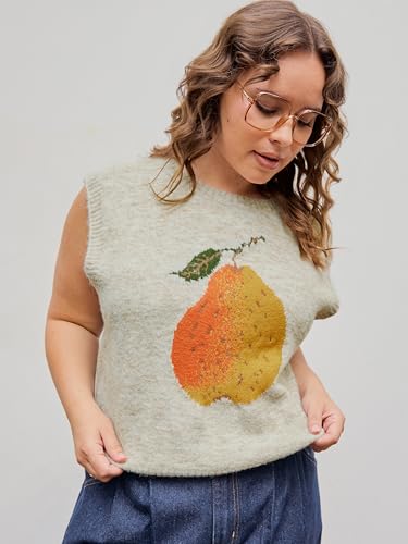 CIDER Knit Round Neckline Pear Graphic Wool-Blend Vest Curve & Plus4