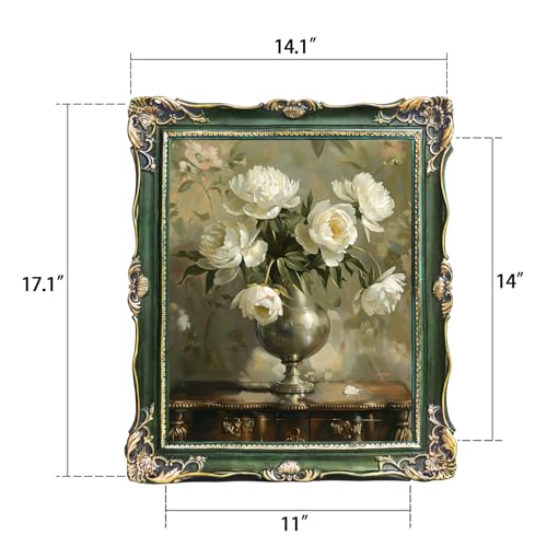 Image of Saysmile Vintage 11x14 Picture Frame Green, Textured Antique Picture Frames with Embossed Flower Design, Ornate Frame for 11x14 Photo, Resin Antique Frames Tabletop & Wall Hanging, Home Decor