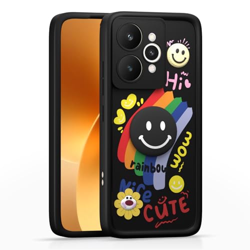 Image of Pikkme Back Cover for Realme 15 Pro 5G | Soft Silicone| Cute Rainbow Smile & 3D Cartoon Flower Design | Shockproof Raised Camera Protection Bumper Case (Black)