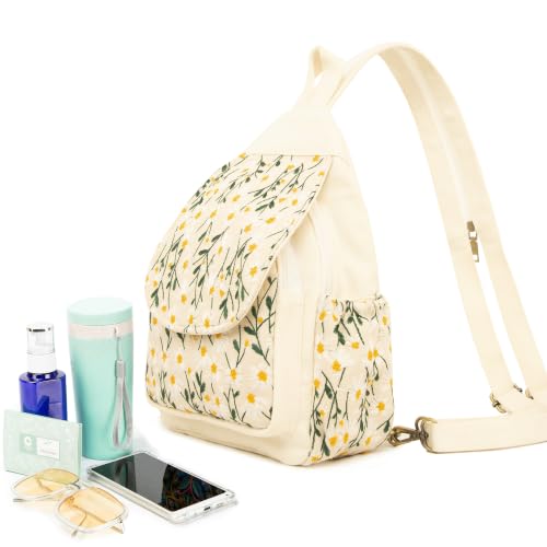 Image of SILKAREA Vintage Embroidered Floral Ethnic Backpack for Women Handbag Shoulder Bag Mini Travel Purse (Embroidered Chamomile)