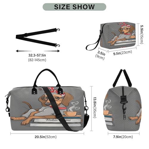 Weekender Bags Travel Duffel Gym Bag Dachshund Books Carry on Overnight Tote Bag with Toiletry Bag for Airplane Travel Trip Gym Yoga3