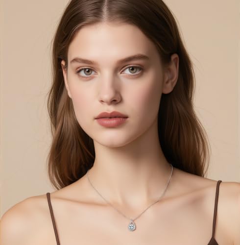 Reffeer Solid 925 Sterling Silver Cubic Zirconia Teardrop Pendant Necklace for Women Teen Girls Sparkling Crystal Choker Necklace3