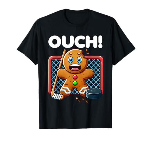 Funny Hockey Gingerbread Man Christmas Holiday Portero Camiseta