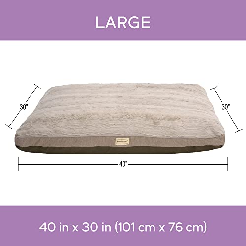 Poochplanet Large Memory Foam Mix Dog Bed Plush & Woven Herringbone Mattress W/Removable Washable Cover - Beige, Large #TOP3
