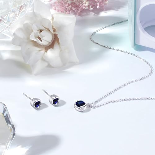 immobird Rose Necklace Jewelry Set in 925 Sterling Silver Birthstone Necklace and Earring Sets for Women Solitaire Necklace with Round Gemstone Gift for Her3
