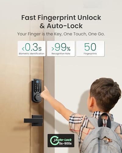 Image of DESLOC B200 Fingerprint Smart Lock with 2 Lever Handles, Keyless Entry Front Door Lock Set, Electronic Keypad Deadbolt, App Control, Auto Lock, Long Battery Life, Secure Home Access