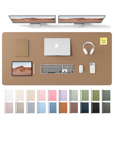Image of YSAGi Leather Desk Pad Protector, Office Desk Mat, Large Mouse Pad, Non-Slip PU Leather Desk Blotter, Laptop Desk Pad, Waterproof Desk Writing Pad for Office and Home (Khaki,55 inch x 24 inch)