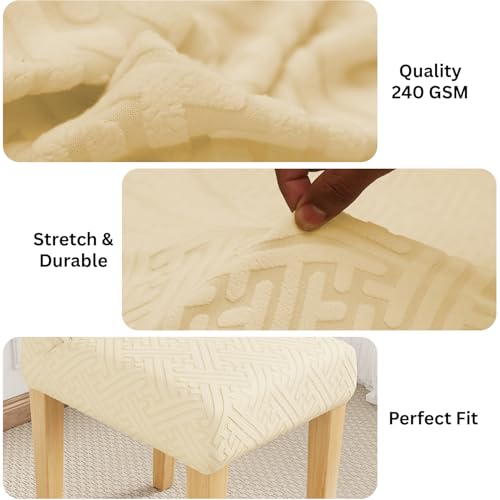 Image of Lukzer Elastic Dining Chair Cover - 6PC Pastel Yellow Grid Maze | Textured High Stretch Jacquard Seat Cover | Removable Washable Short Dining Chair Cover Protector Seat Slipcover | (CC-105-6)